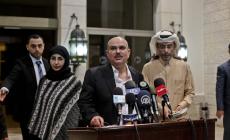 جانب من المؤتمر الصحفي لرئيس اللجنة القطرية لإعادة إعمار قطاع غزة السفير محمد العمادي