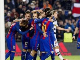 فرحة لاعبي برشلونة بالفوز