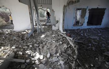 منزل عائلة جرادات بعد تفجيره من قبل قوات الاحتلال الاسرائيلية في بلدة السيلة الحارثية غرب ‏جنين‎