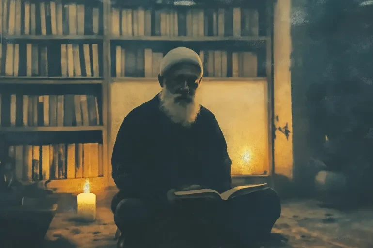 صورة تخيلية مصممة بالذكاء الاصطناعي للشيخ فائق شحادة حسن الأنصاري