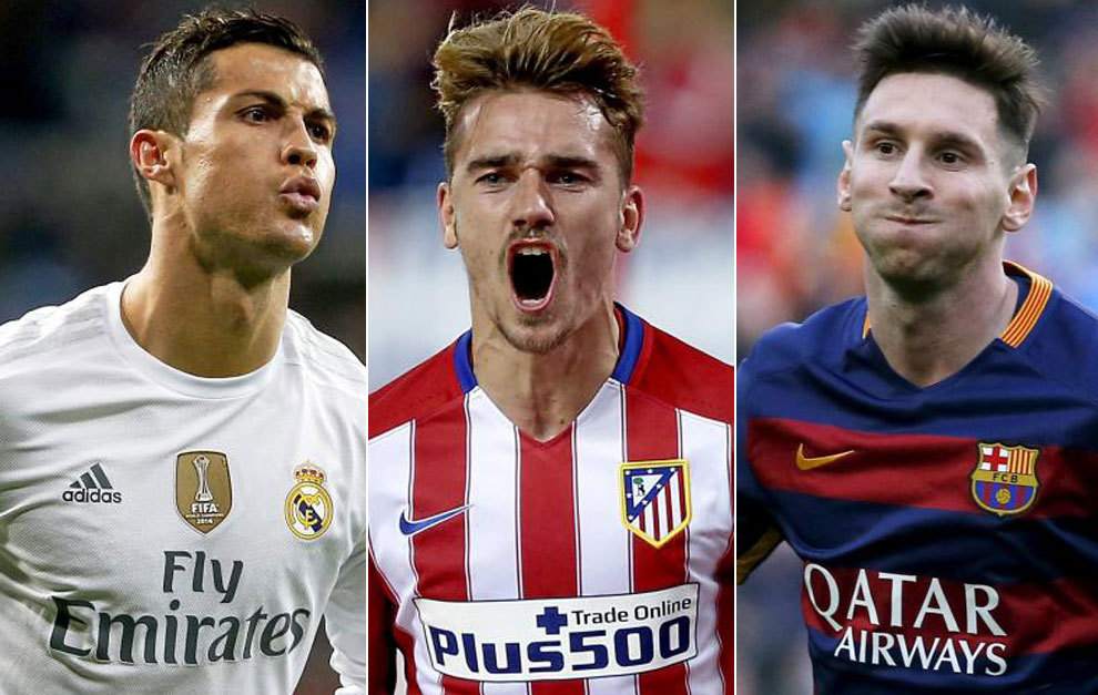 من اليمين: ميسي, وغريزمان, ورونالدو