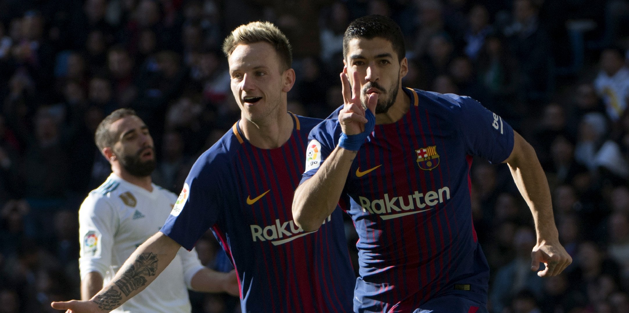 فرحة سواريز بهدف برشلونة الأول