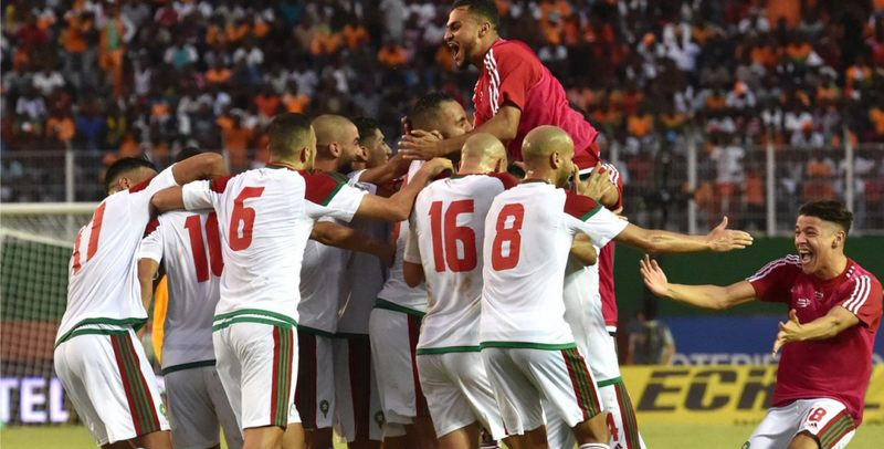 فرحة لاعبي منتخب المغرب بالصعود