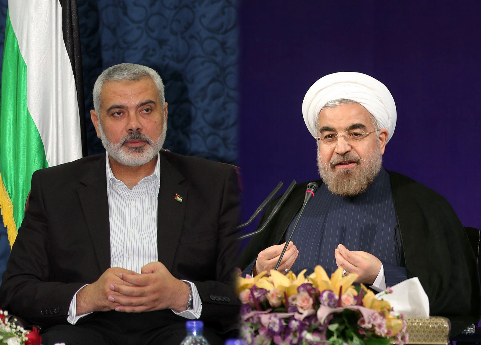  الرئيس الإيراني حسن روحاني ونائب رئيس المكتب السياسي لحماس إسماعيل هنية