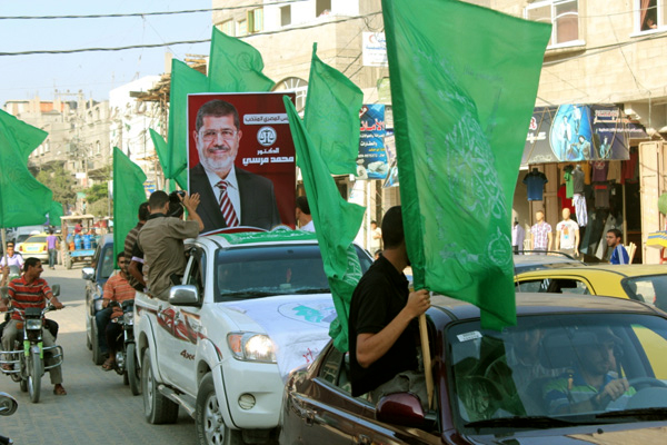 احتفالات  الغزيين بفوز محمد مرسي برئاسة الجمهورية