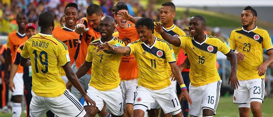 احتفال المنتخب الكولومبي بتسجيل الأهداف